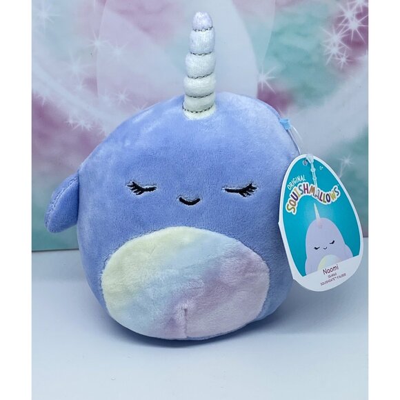 Squishmallow Kelly Toys 5” Naomi Narwhal # 2 Blue Rainbow Tummy NWT New Plush - Picture 1 of 4